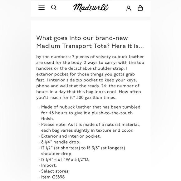 Madewell Nubuck Leather Medium Transport Tote - Picture 15 of 15